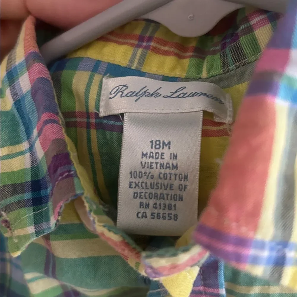 Ralph Lauren Baby Boy's 18M Multicolor Plaid Short Sleeve Button Down Shirt